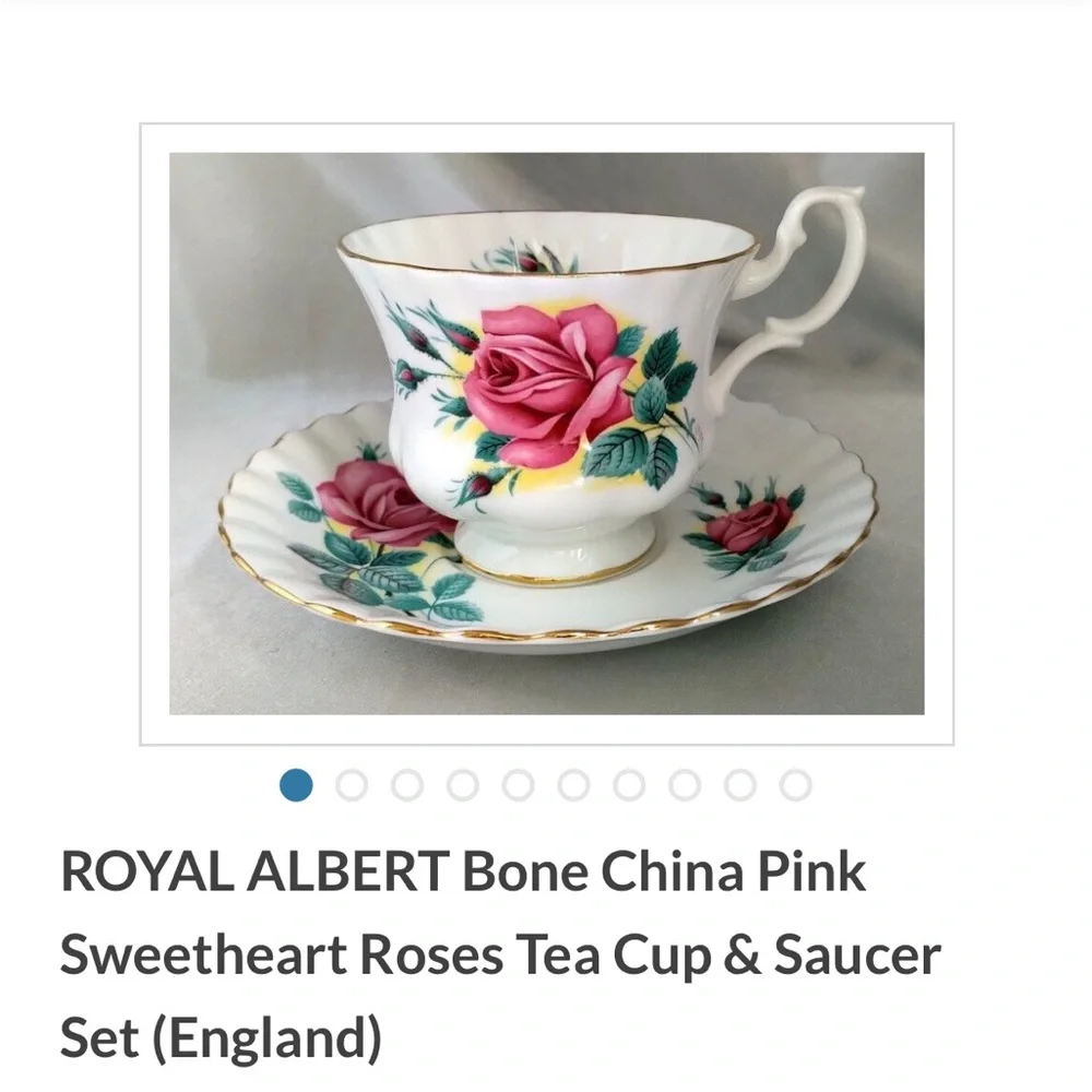 Royal Albert Elegant White Bone China teacup, and saucer pink rose vintage